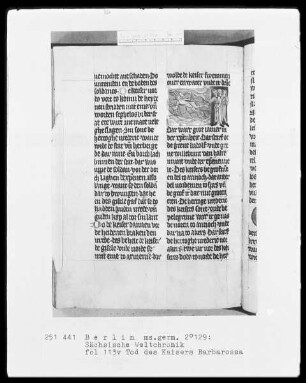 Sächsische Weltchronik (bis zum Jahre 1229) — Barbarossa ertrinkt im Saleph, Folio 113verso