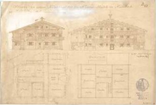 Thiersch, August ; Mühlbach / Südtirol (Italien); Neunermühle, Nebenbau - Grundriss, Grundriss DG, Ansichten