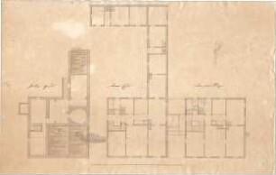 Reiffenstuel, Michael; München, Ecke Schönfeldstr. / Hahnengäßchen; Gebäudekomplex - Grundriss Keller, Grundriss EG, Grundriss Treppe