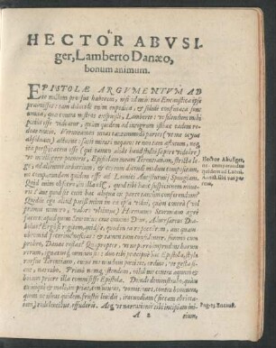 Hector Abusiger, Lamberto Danaeo, bonum animum.