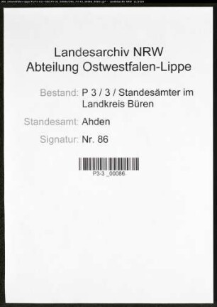 Sterberegister Standesamt Ahden