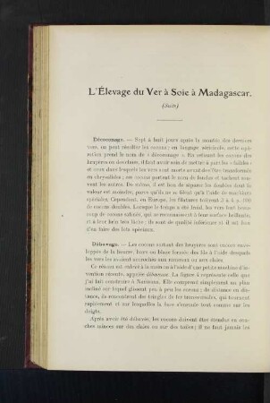 L'Èlevage du Ver à Soie à Madagascar.