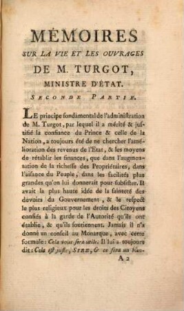 Mémoires Sur La Vie Et Les Ouvrages De M. Turgot, Ministre D'Ètat. 2