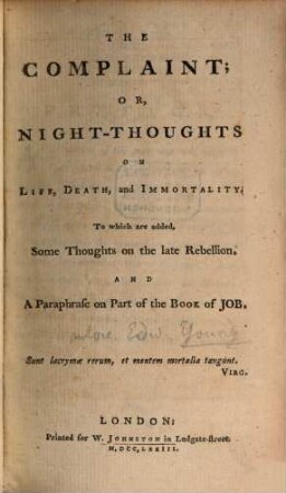 The complaint, or night-thoughts on life, death and immortality