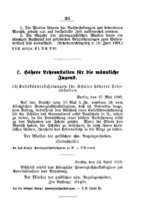 Kollektivversicherungen für Schüler höherer Lehranstalten : [C. Höhere Lehranstalten für die männliche Jugend]