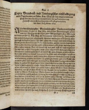 B2r-C1r Num. 5, Copia Brandenb: und Newburgischer entschuldigung und supplication ... 1609