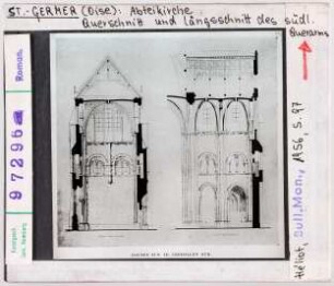 Saint-Germer: Abteikirche, Querschnitt und Längsschnitt des südlichen Querarms