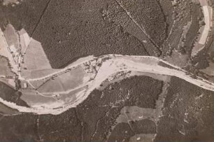 Bärenstein, Luftaufnahme : Bärenstein. Bärenklau mit Müglitztal. Hochwasserkatastrophe Juli 1927. Luftbild