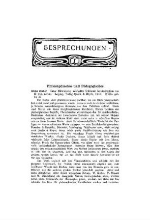 Besprechungen : Philosophisches und Pädagogisches
