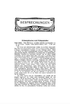 Besprechungen : Philosophisches und Pädagogisches