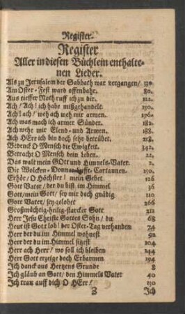 Register Aller in diesen Büchlein enthaltenen Lieder.