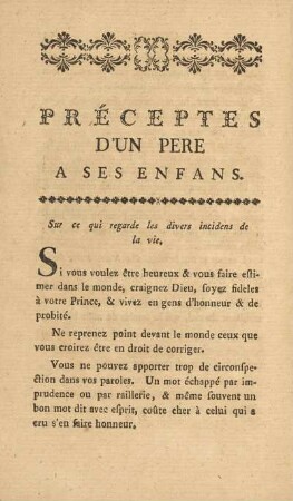 Prèceptes D'Un Pere A Ses Enfans