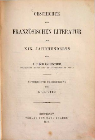 Geschichte der französischen Literatur des XIX. Jahrhunderts