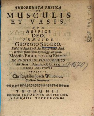 Theoremata Physica De Musculis Et Vasis