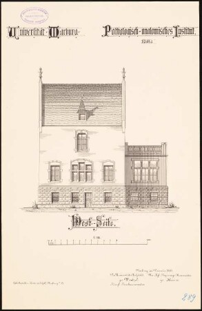 Pathologisches Institut der Philipps-Universität Marburg: Aufriss Westansicht 1:100