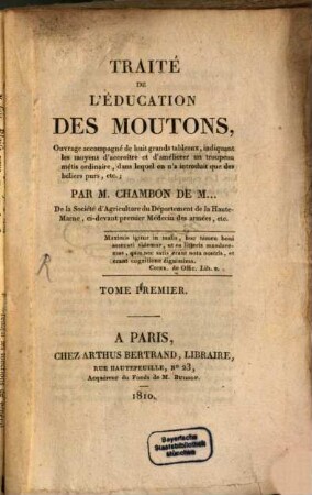 Traité de l'Éducation des Moutons, 1