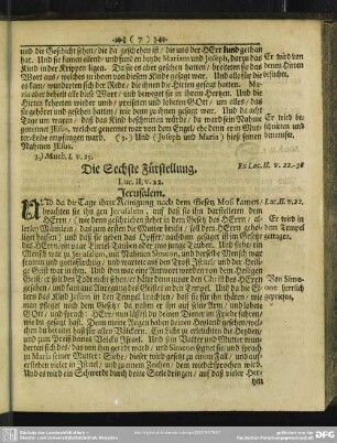 Die Sechste Fürstellung. [Lucas - Kapitel 2. v. 22] Jerusalem