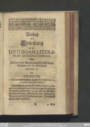 Sectio I. De Obiecto.