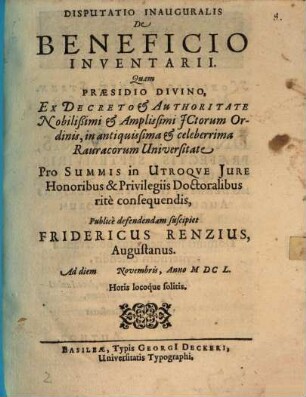 Disp. inaug. de beneficio inventarii