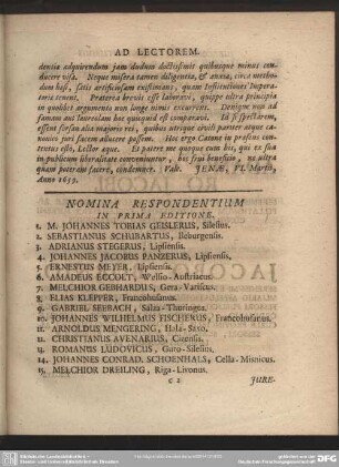Nomina Respondentium In Prima Editione