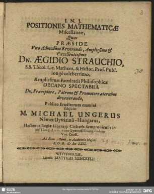 Positiones Mathematicae Miscellaneae