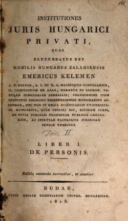 Institutiones Juris Hungarici Privati, Liber I.. De Personis