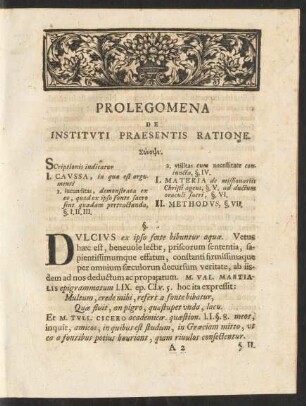 Prolegomena De Instituti Praesentis Ratione