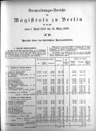 No. 20. Bericht über die städtischen Badeanstalten