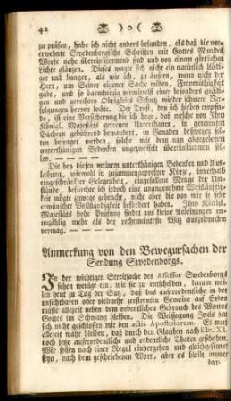 Anmerkung von den Bewegursachen des Sendung Swedenborgs