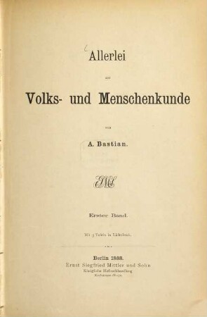 Allerlei aus Volks- und Menschenkunde, Bd. 1