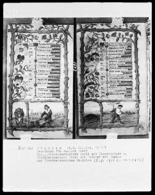 Lateinisches Gebetbuch mit Kalendarium — Kalenderseite Oktober mit Tierkreiszeichen und Monatsbild