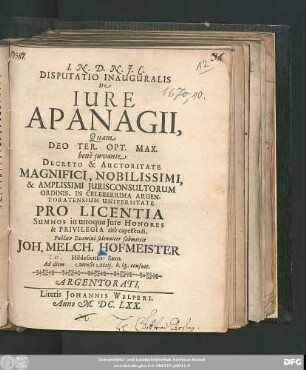 Disputatio Inauguralis De Iure Apanagii