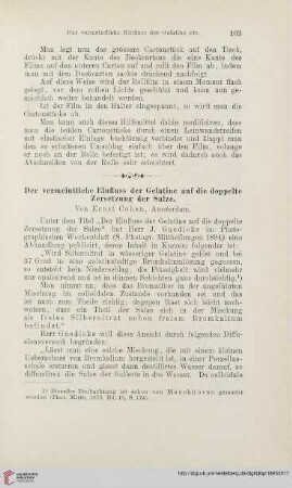Der vermeintliche Einfluss der Gelatine auf die doppelte Zersetzung der Salze