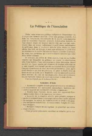 La Politique de l'Association.