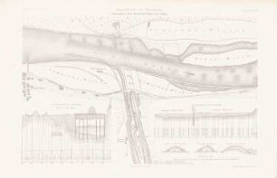 Moselbrücke, Eller: Lageplan, Schnitte (aus: Atlas zur Zeitschrift für Bauwesen, hrsg. v. L.v.Tiedemann, Jg. 33, 1883)