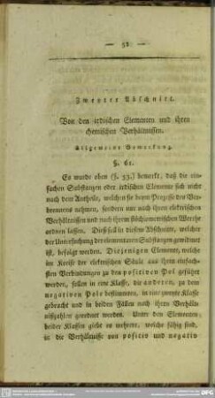 Zweyter Abschnitt. Von den irdischen Elementen und ihren chemischen Verhältnissen