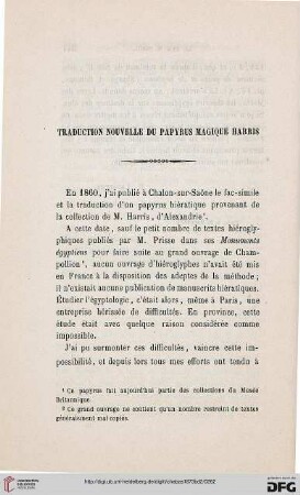 Traduction nouvelle du Papyrus magique Harris