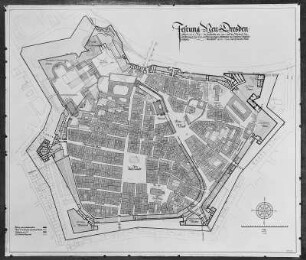 Plan der Festung Neu-Dresden im Zustand von 1721 auf den heutigen Zustand bezogen