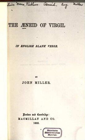 The Aeneid of Virgil in English blank verse by John Miller, 1