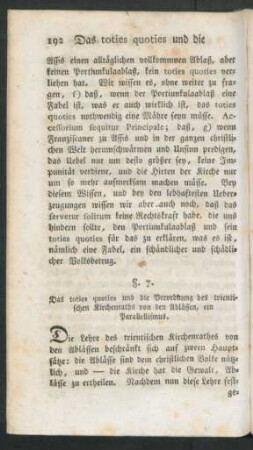 §. 7. Das toties quoties und die Verordnung des trientischen Kirchenraths von den Ablässen, ein Parallellismus.
