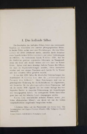 I. Das kolloide Silber.