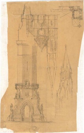 Schmidt, Friedrich von; Skizzen und Pläne - verschiedene Kirchen (Teilgrundriss, Ansicht,Teilansicht, Perspektive)