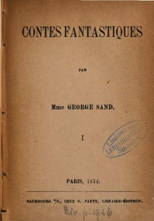 Contes fantastiques : Par George Sand. 1