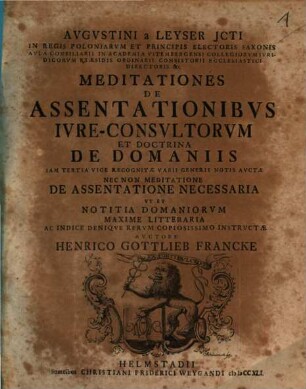 Meditationes de assentationibus iure consultorum et doctrina de domaniis