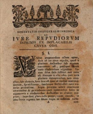 Iacobi Caroli Speneri ICti Digesti Infortiati Et Novi, Nec Non Historiarvm In Academia Vitembergensi Professoris Pvblici ... Dissertatio Inavguralis Ivridica De Repvdiorvm Ivre Inprimis Ex Implacabilis Odii Cavsa Vulgo Von Trennung Der Ehe-Verlöbnisse, wegen unversöhnlichen Haß und Feindschaft