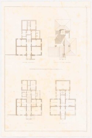 Architektonische Entwürfe für den vorhandener Gebäude, Potsdam 1845-49. Die Villa Schöningen an der Glienicker Brücke, Potsdam Umbau: Grundrisse und Dachaufsicht