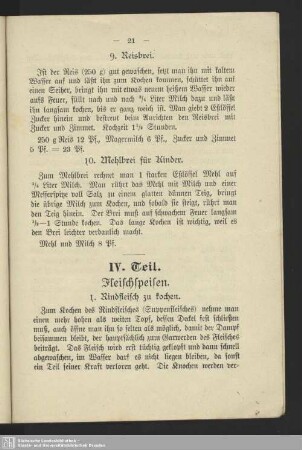 IV. Teil. Fleischspeisen