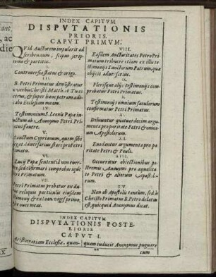 Index Capitum Disputationis Prioris. Caput Primum; Caput I.