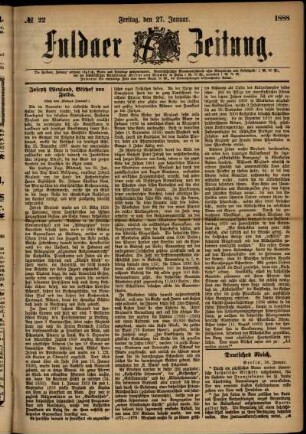 Erste Ausgabe vom Freitag, den 27. Januar 1888.