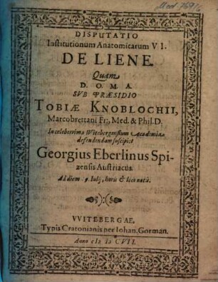 Disputatio Institutionum Anatomicarum. 6, De Liene